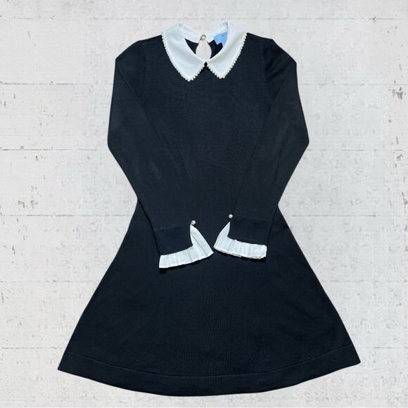 CeCe Pleated-Cuff Pearl Collared Fit and Flare Dress Size XS Preppy Goth - Picture 1 of 15